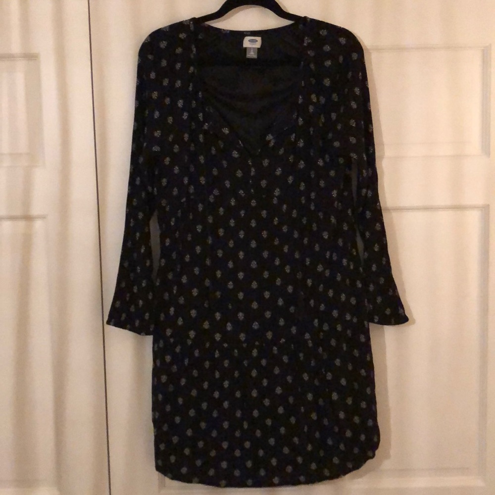 Patterned Boho Swing Dress with Black Print